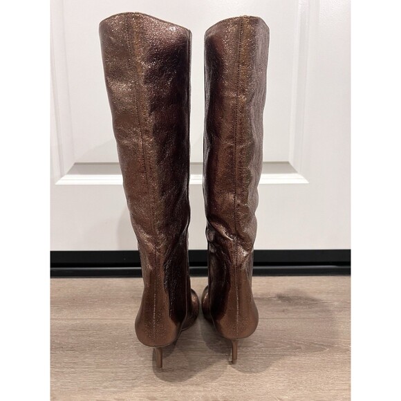 ZARA Woman Knee High Metallic Kitten Heel Boots Gold Size US 6 EU 36 UK 3 - Picture 6 of 10